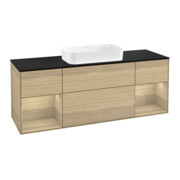 V&B Meuble sous lavabo Plaque de recouvrement bleu m Finion 160x60,3cm, Étagère placage chêne, placage chêne