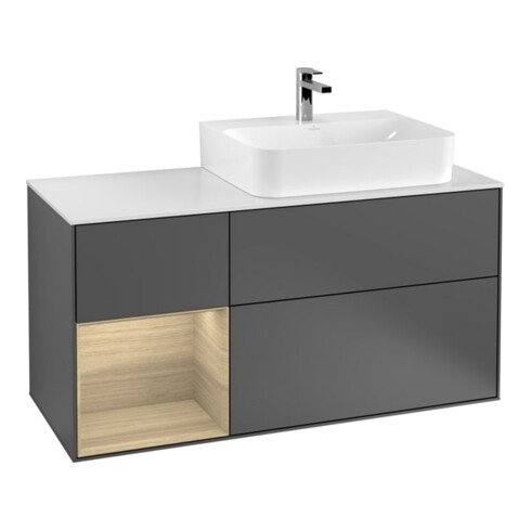 V&B Meuble sous lavabo Plaque de recouvrement Gl. bl. avec Finion 120 cm, Étagère gauche Oa placage, Anthracite mat