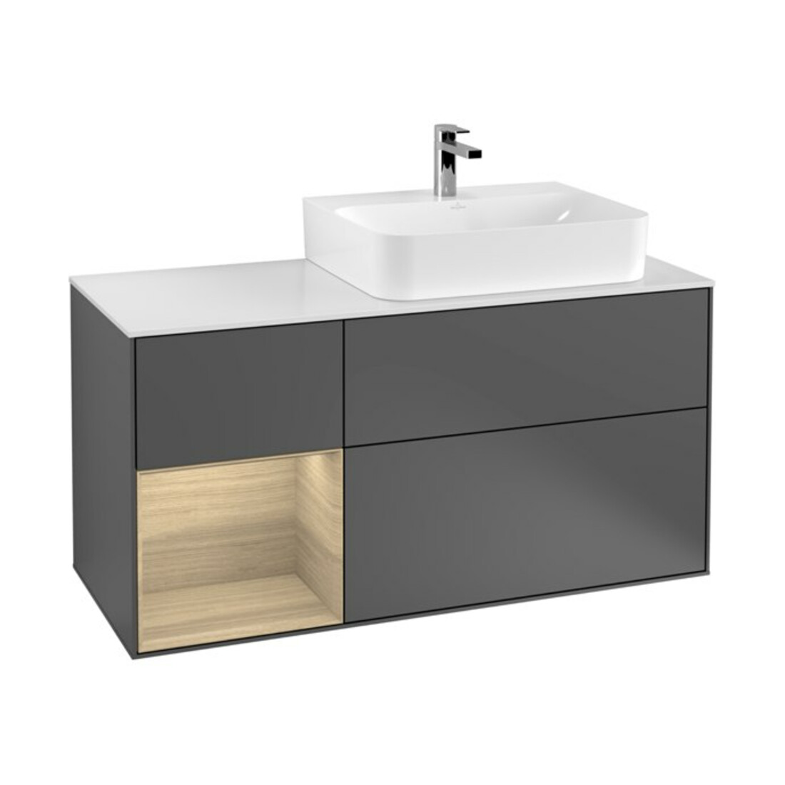V&B Meuble sous lavabo Plaque de recouvrement Gl. bl. avec Finion 120 cm, Étagère gauche Oa placage, Anthracite mat