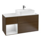 V&B Meuble sous-lavabo Plaque de recouvrement Gl. blanc avec Finion 120 cm, Étagère gauche blanc avec laque, placage noyer-1
