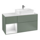 V&B Meuble sous lavabo Plaque de recouvrement Gl. blanc avec Finion 120 cm, étagère gauche blanc brillant laqué, poignée métal laqué-1