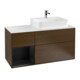 V&B Meuble sous lavabo Plaque de recouvrement Gl. blanc avec Finion 120 cm, étagère gauche bleu avec laque, placage noyer-1