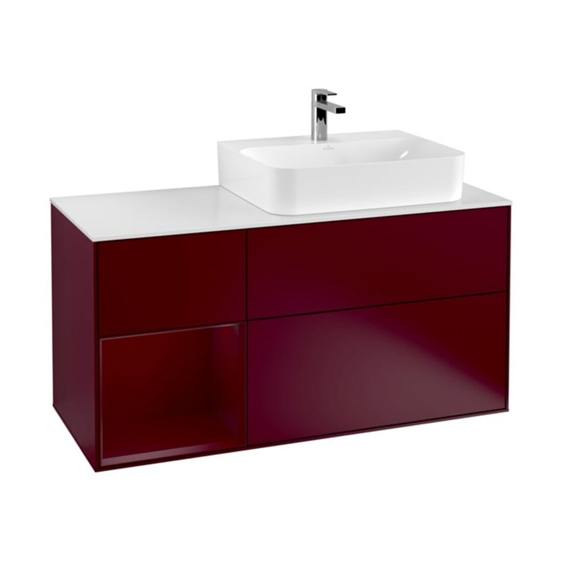 V&B Meuble sous-lavabo Plaque de recouvrement Gl. blanc avec Finion 120 cm, étagère gauche Peony, Peony mat