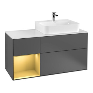 V&B Meuble sous lavabo Plaque de recouvrement Gl. blanc avec Finion 120 cm, tiroir gauche Or mat, Anthracite mat