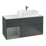 V&B Meuble sous lavabo Plaque de recouvrement Gl. blanc avec Finion 120cm, étagère gauche huilée avec laque, avec poignée bleue laquée