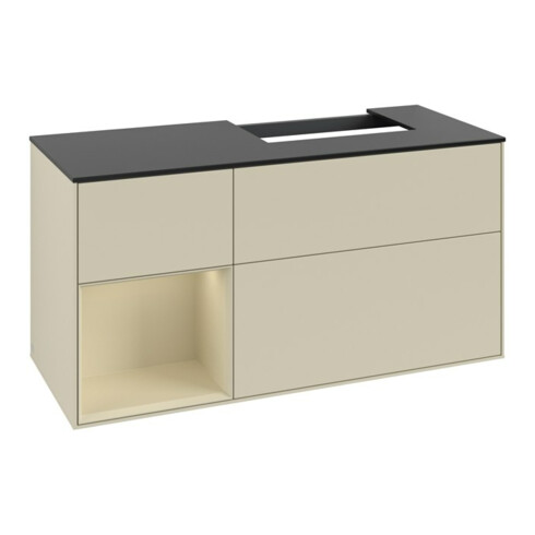 V&B Meuble sous lavabo Plaque recouvrement bleu clair m Finion 120cm, étag. gch m laque, étag. dr m laque