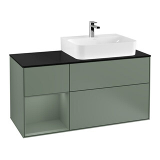 V&B Meuble sous-lavabo Plinthe bleu clair Finion 120 cm, étagère gauche, huile avec laque