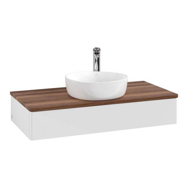 V&B Meuble sous-lavabo sans structure de façade Antao 100x19x50cm, HL, WBP w. wal, blanc brillant Lac