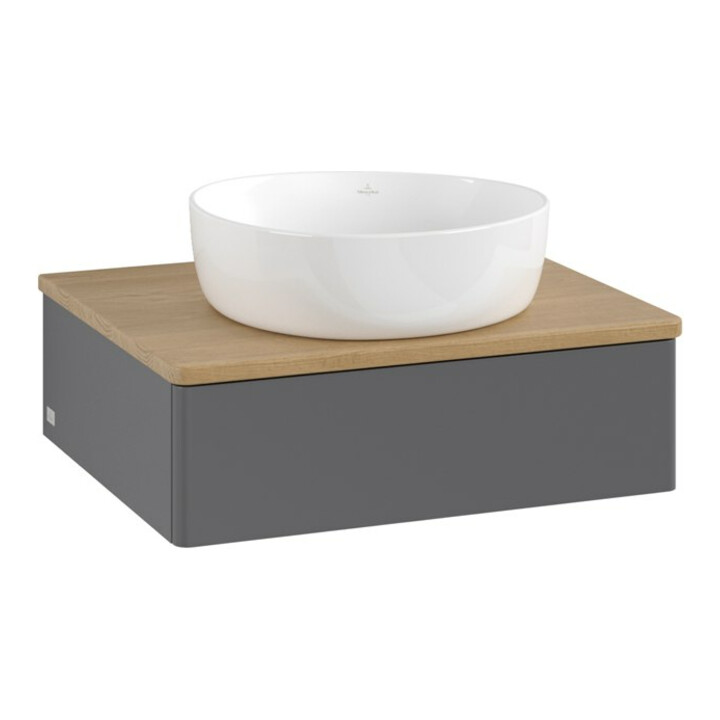 V&B Meuble sous-lavabo sans structure de façade Antao 60x19x50cm, WBP chêne, Anthracite avec laque