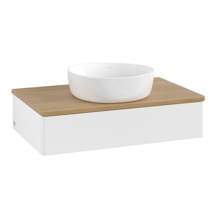 V&B Meuble sous lavabo sans structure de façade Antao 80x19x50cm, couleur WBP miel Oa, blanc mat Lac