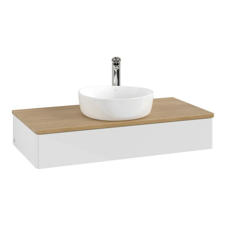 V&B Meuble sous-lavabo sans structure de façade, avec éclairage Antao 100x19x50cm, WBP hon. Oa, blanc brillant Lac