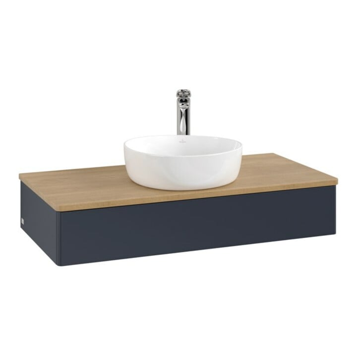 V&B Meuble sous lavabo sans structure de façade, avec éclairage Antao 100x19x50cm, WBP hon. Oa, md bl. m Lac