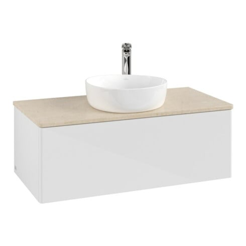 V&B Meuble sous lavabo sans structure de façade, avec éclairage Antao 100x36x50cm, HL, WBP botti., blanc brillant Lac