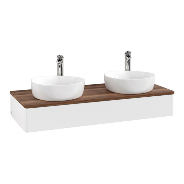 V&B Meuble sous lavabo sans structure de façade, avec éclairage Antao 120x19x50 cm, H I P, WBP w. wal, blanc m Lac
