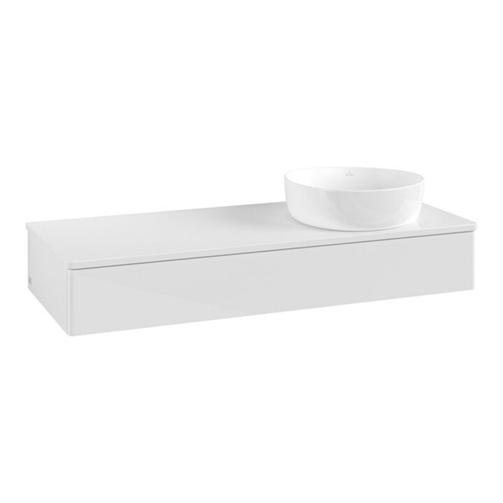 V&B Meuble sous lavabo sans structure de façade, avec éclairage Antao 120x19x50cm, couleur WBP Lac, blanc brillant Lac