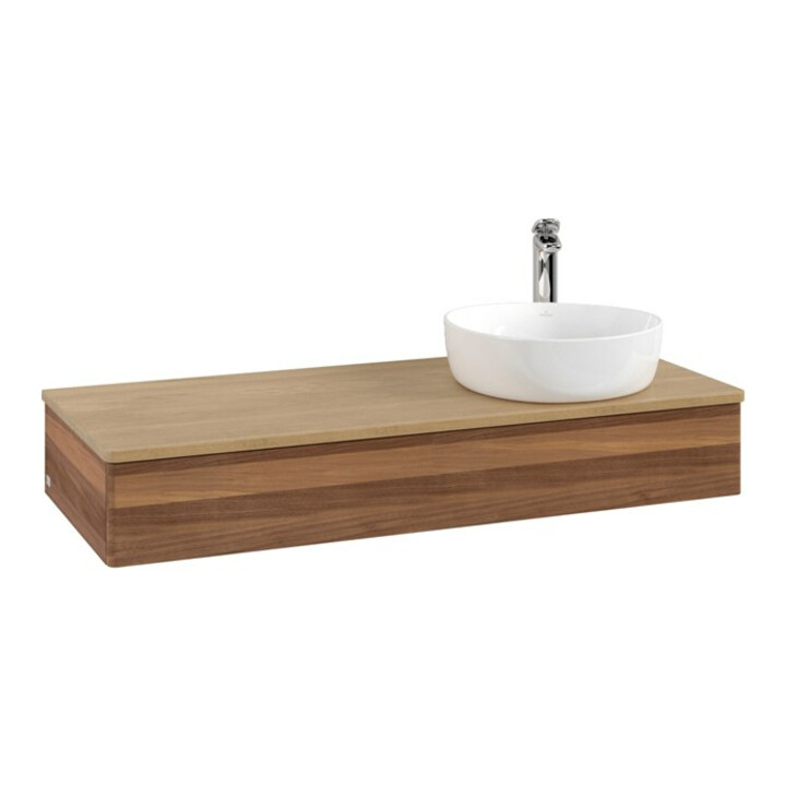 V&B Meuble sous lavabo sans structure de façade, avec éclairage Antao 120x19x50cm, H I P, WBP chêne hon. Oa, blanc wal