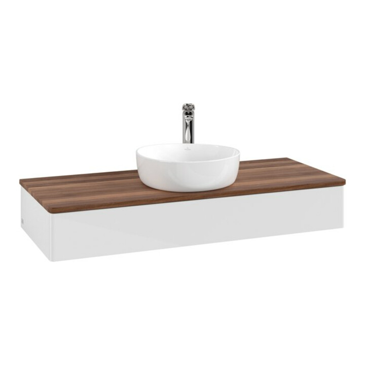 V&B Meuble sous lavabo sans structure de façade, avec éclairage Antao 120x19x50cm, H I P, WBP w. wal, blanc brillant Lac