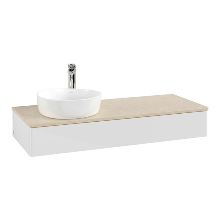 V&B Meuble sous lavabo sans structure de façade, avec éclairage Antao 120x19x50cm, HI, WBP botti., blanc brillant Lac