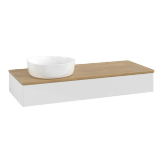 V&B Meuble sous lavabo sans structure de façade, avec éclairage Antao 120x19x50cm, WBP hon. Oa, blanc brillant Lac
