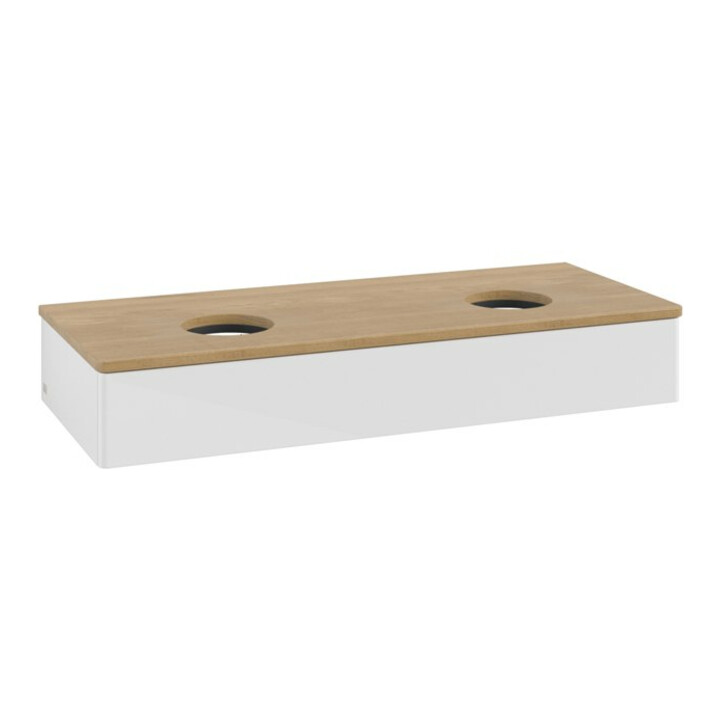 V&B Meuble sous lavabo sans structure de façade, avec éclairage Antao 120x19x50cm, WBP hon. Oa, blanc brillant Lac