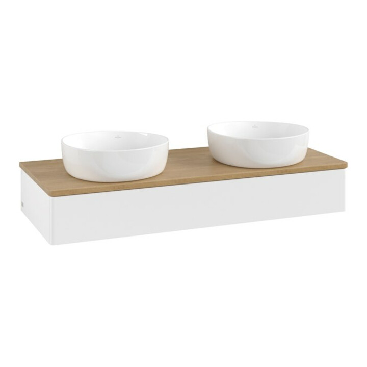 V&B Meuble sous lavabo sans structure de façade, avec éclairage Antao 120x19x50cm, WBP hon. Oa, blanc mat Lac