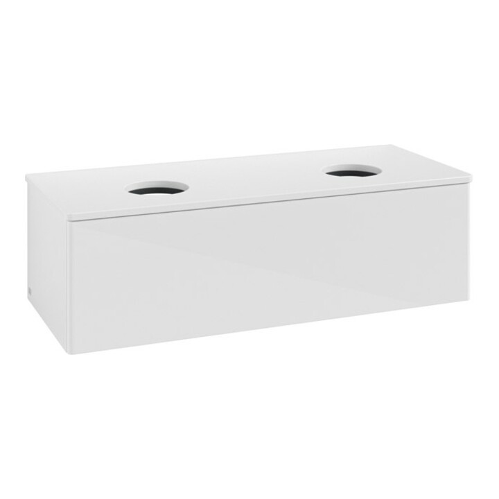 V&B Meuble sous-lavabo sans structure de façade, avec éclairage Antao 120x36x50cm, couleur WBP Lac, blanc brillant Lac