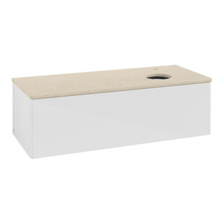 V&B Meuble sous lavabo sans structure de façade, avec éclairage Antao 120x36x50cm, H I P, WBP botti., blanc brillant Lac