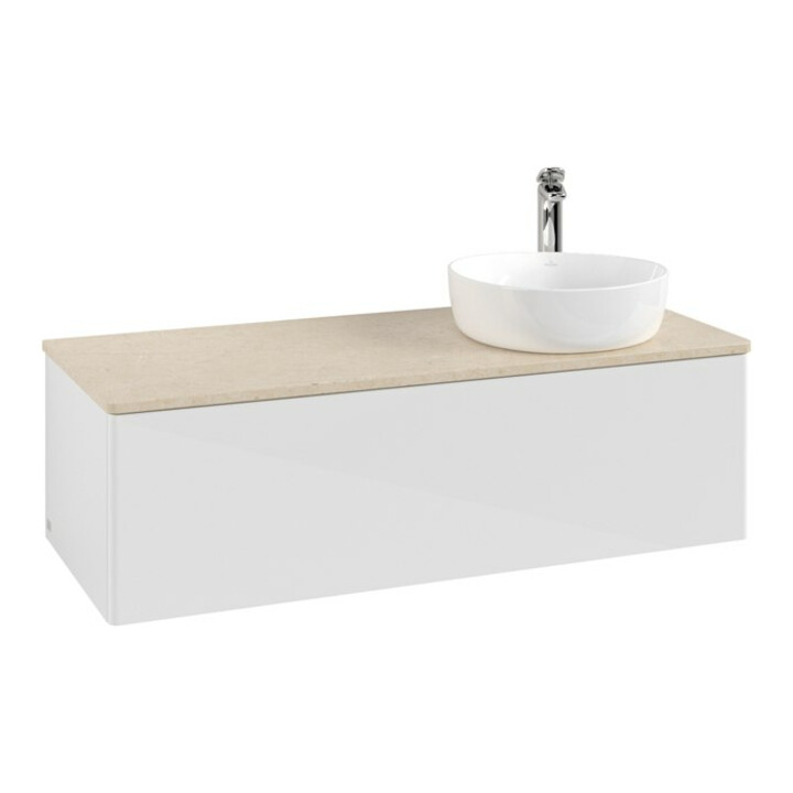 V&B Meuble sous lavabo sans structure de façade, avec éclairage Antao 120x36x50cm, H I P, WBP botti., blanc brillant Lac