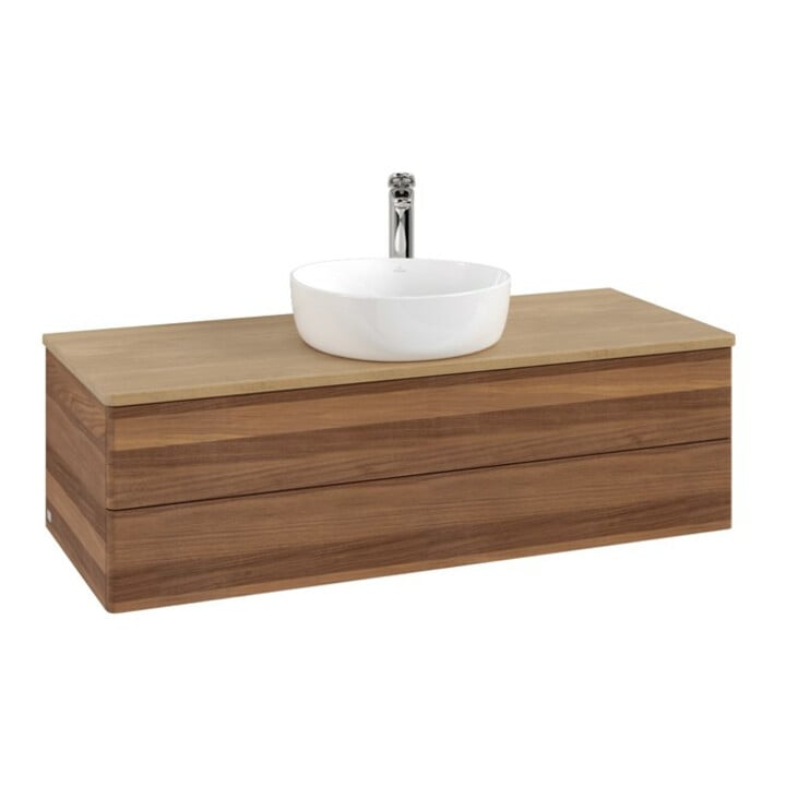 V&B Meuble sous-lavabo sans structure de façade, avec éclairage Antao 120x36x50cm, H-I-P, WBP hon. Oa, blanc wal