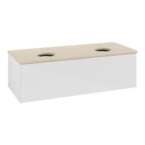 V&B Meuble sous lavabo sans structure de façade, avec éclairage Antao 120x36x50cm, HL, WBP botti., blanc brillant Lac