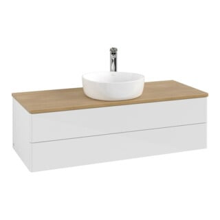 V&B Meuble sous lavabo sans structure de façade, avec éclairage Antao 120x36x50cm, HL, WBP hon. Oa, blanc brillant Lac