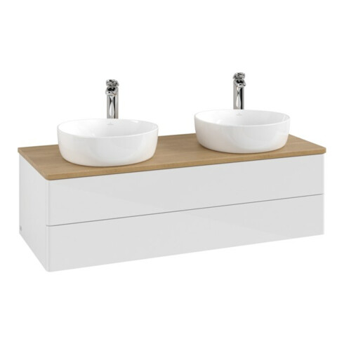 V&B Meuble sous lavabo sans structure de façade, avec éclairage Antao 120x36x50cm, HL, WBP hon. Oa, blanc brillant Lac