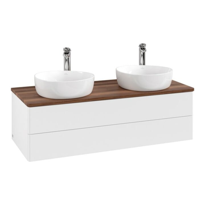 V&B Meuble sous lavabo sans structure de façade, avec éclairage Antao 120x36x50cm, HL, WBP w. wal, blanc m Lac