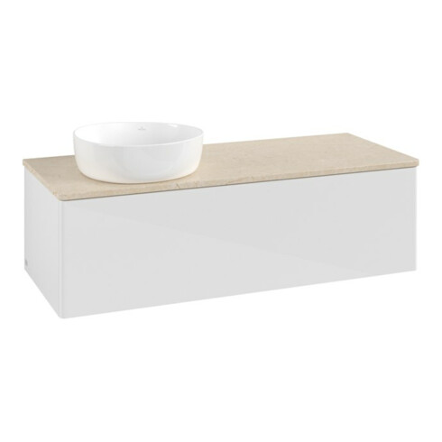 V&B Meuble sous lavabo sans structure de façade, avec éclairage Antao 120x36x50cm, WBP botti., blanc brillant Lac