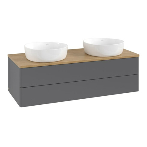 V&B Meuble sous-lavabo sans structure de façade, avec éclairage Antao 120x36x50cm, WBP chêne hon. Oa, anthracite m Lac