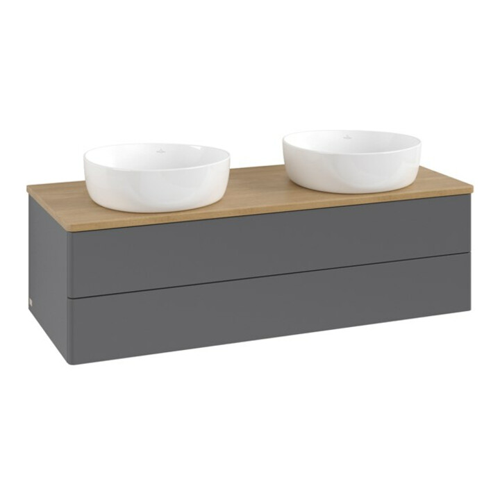 V&B Meuble sous-lavabo sans structure de façade, avec éclairage Antao 120x36x50cm, WBP chêne hon. Oa, anthracite m Lac