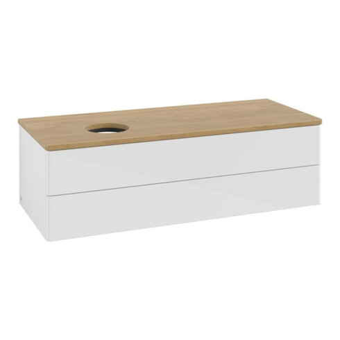 V&B Meuble sous lavabo sans structure de façade, avec éclairage Antao 120x36x50cm, WBP hon. Oa, blanc brillant Lac