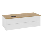 V&B Meuble sous lavabo sans structure de façade, avec éclairage Antao 120x36x50cm, WBP hon. Oa, blanc brillant Lac