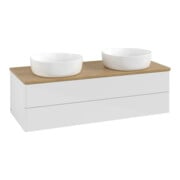 V&B Meuble sous lavabo sans structure de façade, avec éclairage Antao 120x36x50cm, WBP hon. Oa, blanc brillant Lac