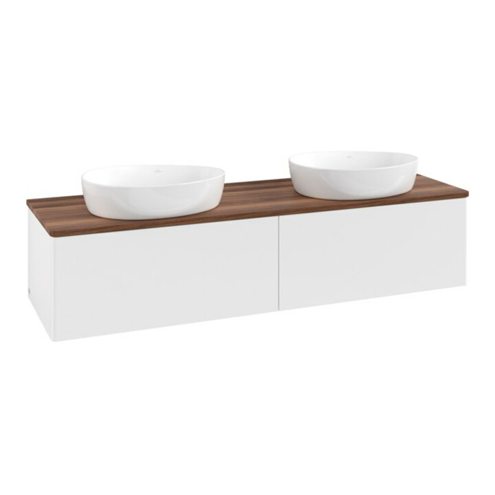 V&B Meuble sous lavabo sans structure de façade, avec éclairage Antao 160x50cm, couleur WBP blanc wal, blanc m Lac