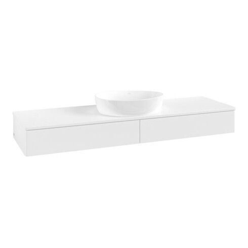 V&B Meuble sous-lavabo sans structure de façade, avec éclairage Antao 160x50cm, couleur WBP Lac, blanc laqué