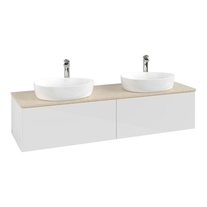 V&B Meuble sous lavabo sans structure de façade, avec éclairage Antao 160x50cm, HL, WBP botti., blanc brillant Lac
