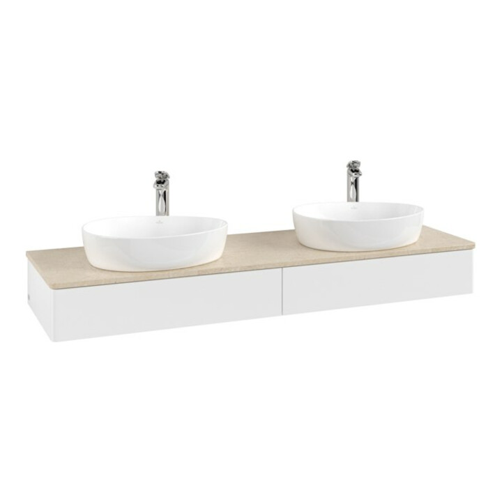 V&B Meuble sous lavabo sans structure de façade, avec éclairage Antao 160x50cm, HL, WBP botti., blanc mat avec laque