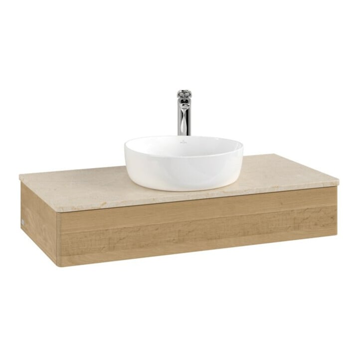 V&B Meuble sous-lavabo sans structure de façade, éclairage Antao 100x19x50cm, couleur WBP botti, chêne miel