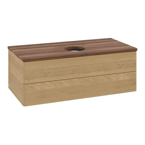 V&B Meuble sous lavabo sans structure de façade - Éclairage Antao 100x36x50cm, couleur WBP blanc, chêne miel