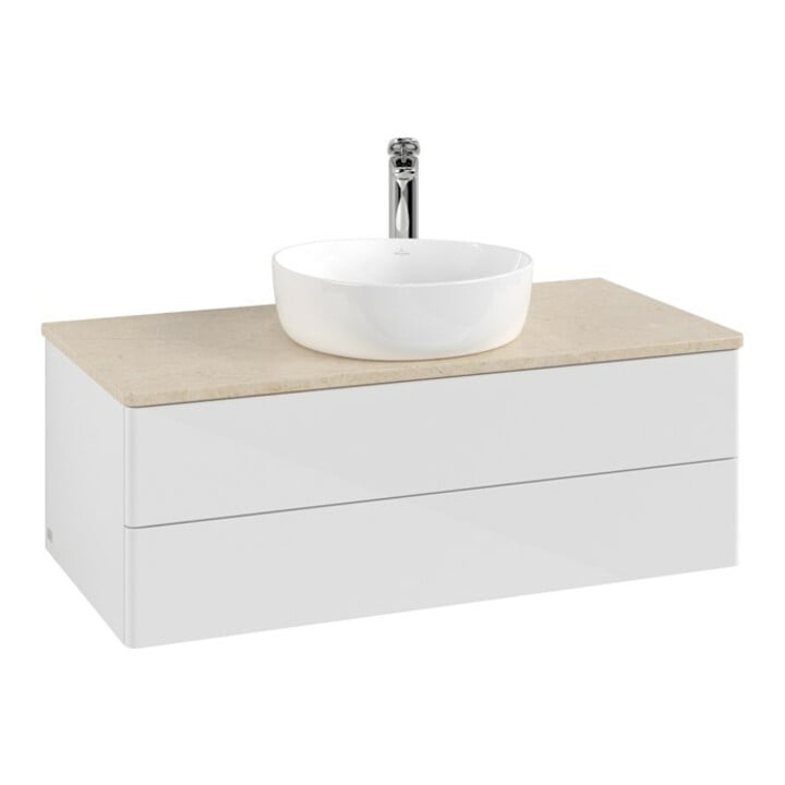 V&B Meuble sous lavabo sans structure de façade - Éclairage Antao 100x36x50cm, HL, WBP botti., blanc brillant Lac
