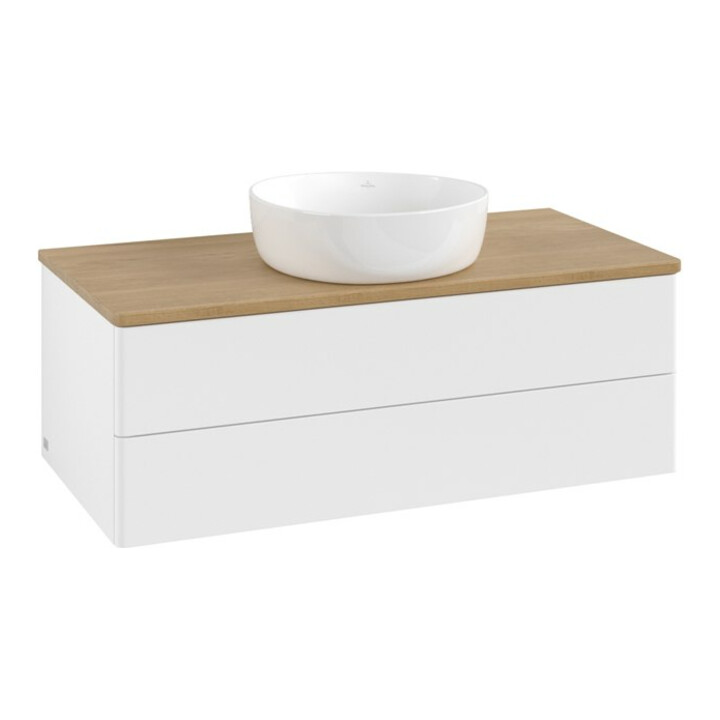 V&B Meuble sous lavabo sans structure de façade - Éclairage Antao 100x36x50cm, WBP hon. Oa, blanc avec Lac