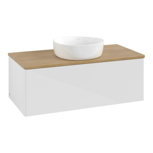 V&B Meuble sous lavabo sans structure de façade, éclairage Antao 100x36x50cm, WBP hon. Oa, blanc brillant Lac