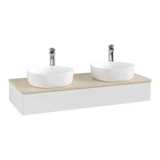 V&B Meuble sous lavabo sans structure de façade, éclairage Antao 120x19x50cm, H I P, WBP botti., blanc brillant Lac