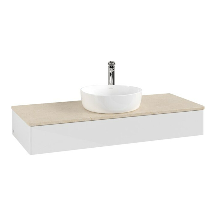 V&B Meuble sous-lavabo sans structure de façade, éclairage Antao 120x19x50cm, HI, WBP botti., blanc brillant Lac